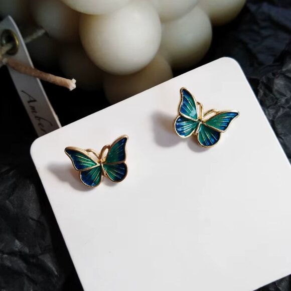 Deep Teal Blue Morpho Butterfly Earrings 🦋 - Picture 6 of 13